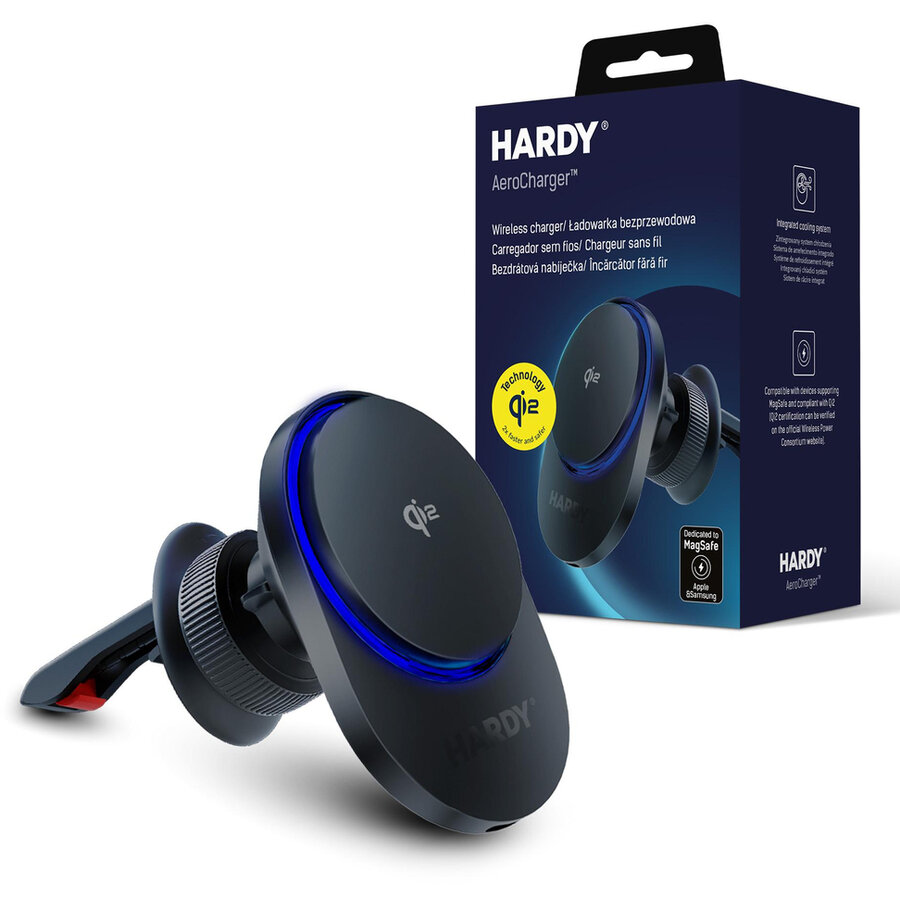 Suport Hardy AeroCharger, Wireless Charging 15W, Air Vent Mount, Compatibil MagSafe, Negru