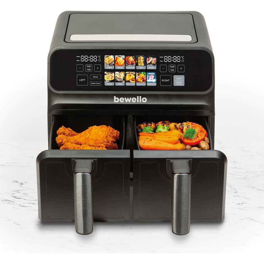 Friteuza XXL cu Aer 230V 2200W Cos Dublu Display Tactil Color 4+4L Negru