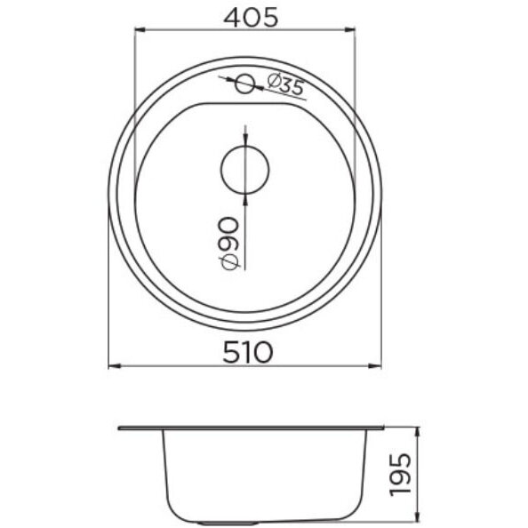 Chiuvetă Bucătărie Metalac X Venera E510 Granit Diametru 510MM Sifon 90MM Negru — imaginea 2