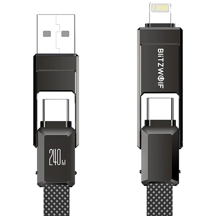 Cablu de date BW-HDC7 4 in 1, USB-C/USB/Lightning, 480Mbps, 5A/3A/2.4A, 240W/27W/15W/12W, 1.2m, Negru