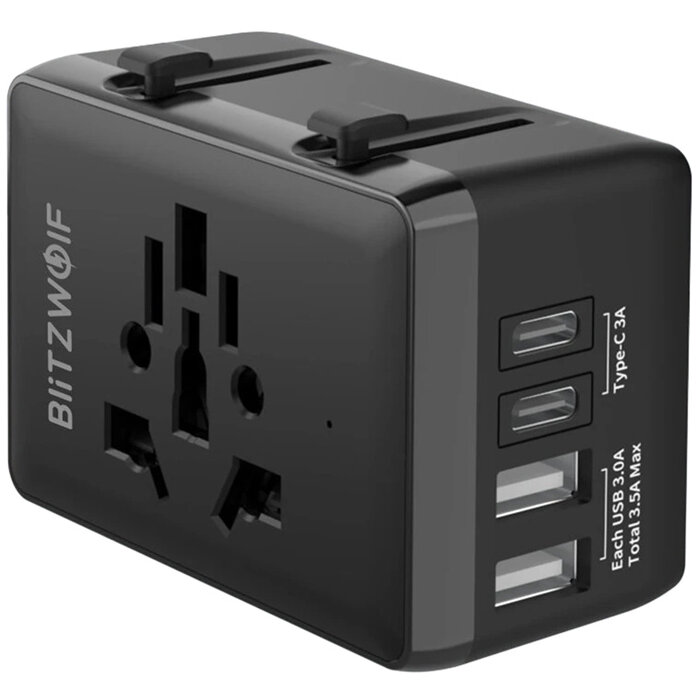 Incarcator BW-TA1 4-in-1, 20W, 1x USB-C, 2x USB-A, Compatibil cu prize UE/UK/AU/SUA, Negru