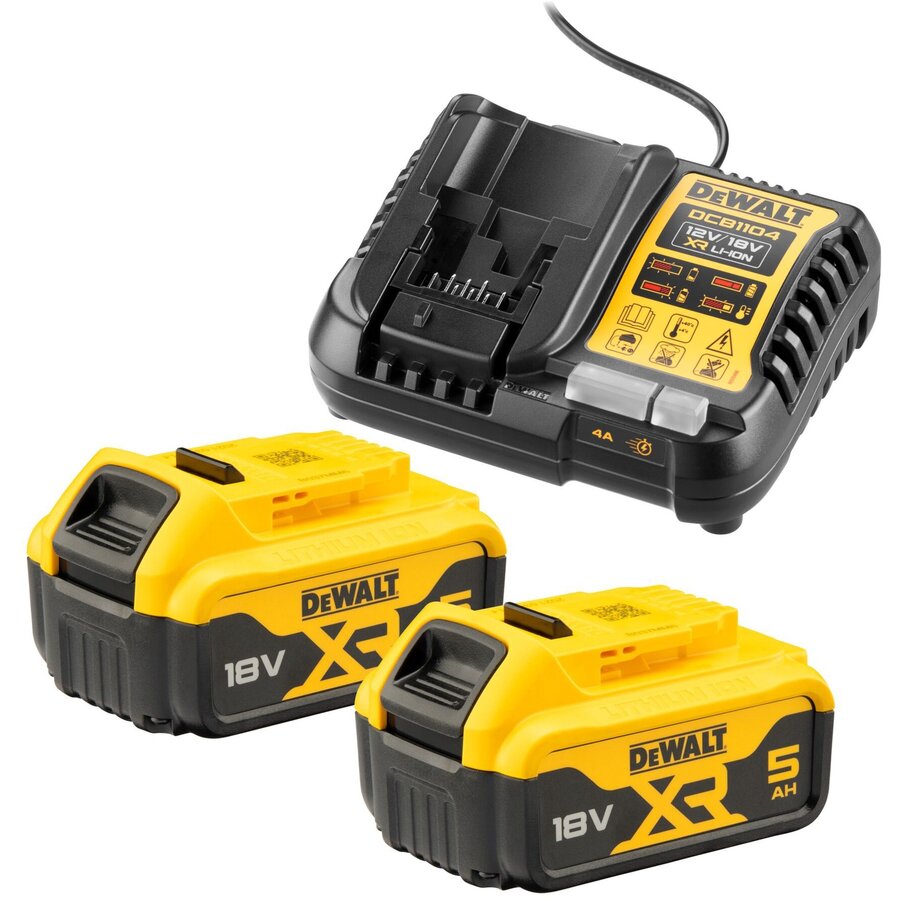 starter set battery kit DCB1104P2, 18 volts, charger (yellow/black, 2x Li-ion battery 5.0 Ah)