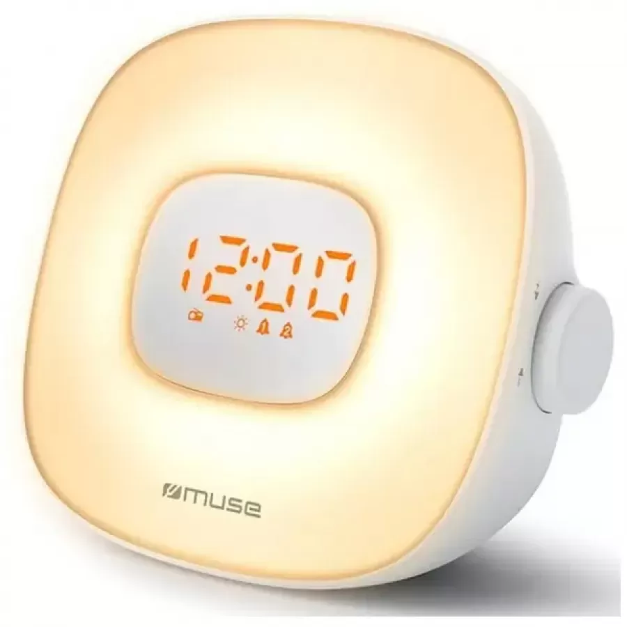 Radio cu Ceas Muse ML-198 CR Lumina Ambientala Sunete Natura Iluminare LED Alb