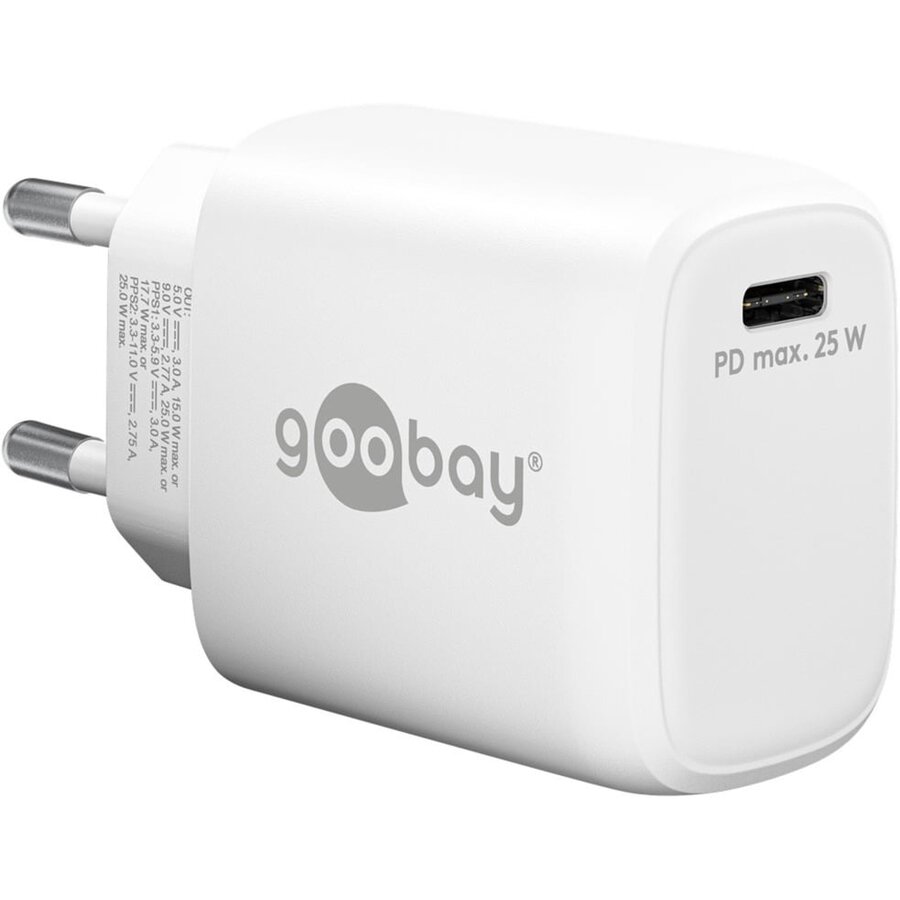GPS USB-C PD GaN fast charger 25 watts (white, Power Delivery 3.0)