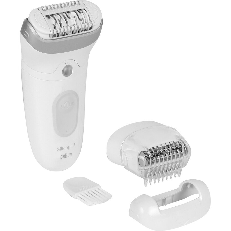 Epilator Silk-épil 7-041 (white/silver, incl. storage bag, shaving head, + trimmer head for sensitive areas)