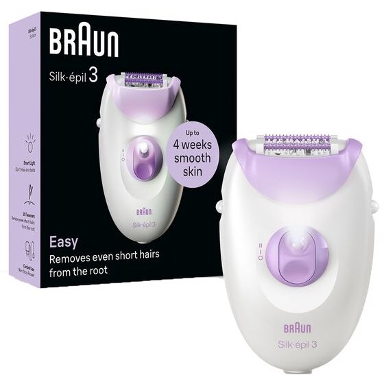 Epilator Silk-épil 3 3-000 20 Pensete 2 Viteze Lumina LED Alb/Mov
