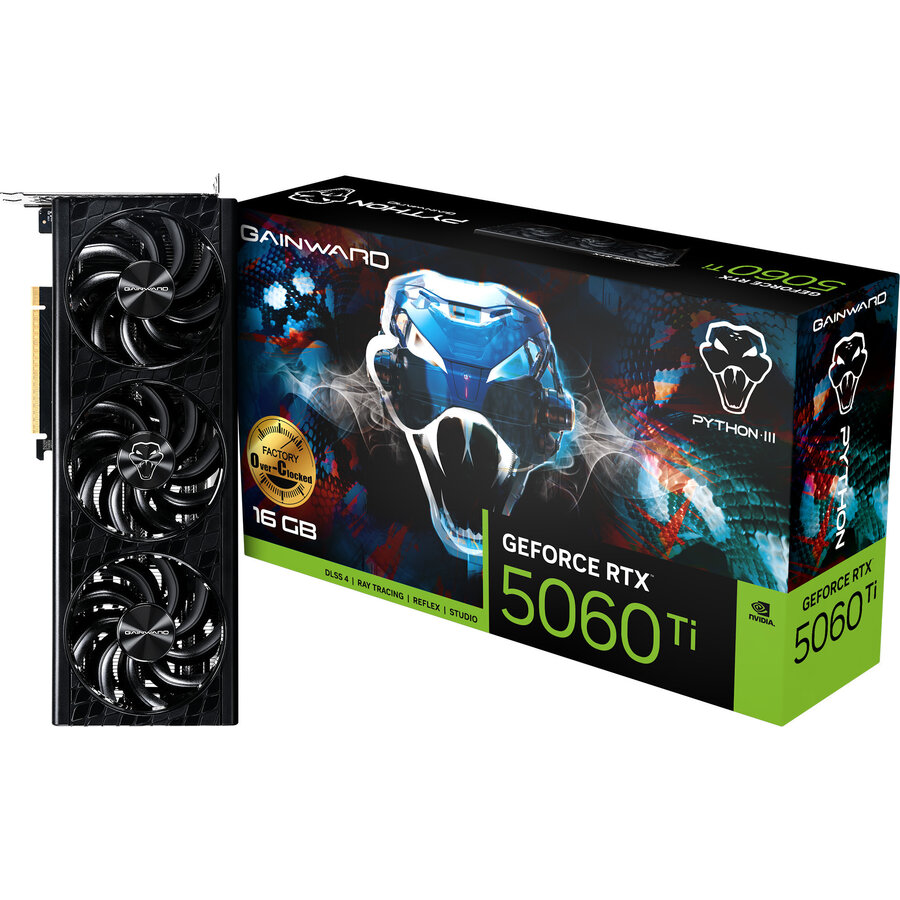 Placa video GeForce RTX 5060 Ti Python III OC 16GB, graphics card DLSS 4, 3x DisplayPort, 1x HDMI 2.1