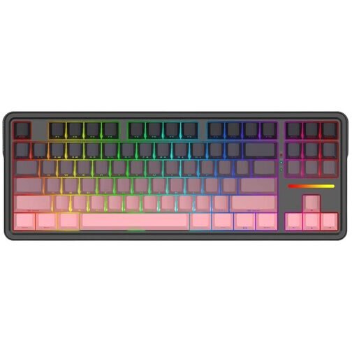 Tastatura Mecanica Antonium Pro Gaming Bluetooth Cu si Fara Fir Iluminare RGB Negru/Roz