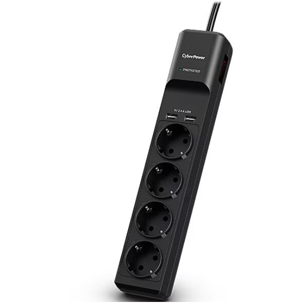 Prelungitor P0420SUD0-DE 4 Prize 2xUSB-A 5V 2.4A 1.8m Negru