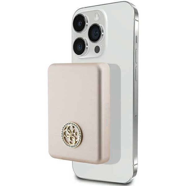 Acumulator extern 4G Strassed Metal Logo cu MagSafe, 3000mAh, 5W, 2A, Incarcare Wireless, USB-C, Gold