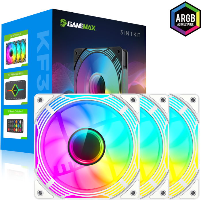 Set 3 Ventilatoare KF300 120MM ARGB PWM Alb