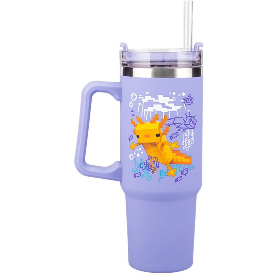 Cana Termoizolanta Minecraft cu Pai 900ML Mov