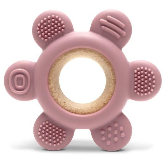 Jucarie de dentitie Lorelli Flower, din silicon si lemn de fag, 0 luni+,  Gri - imagine 2