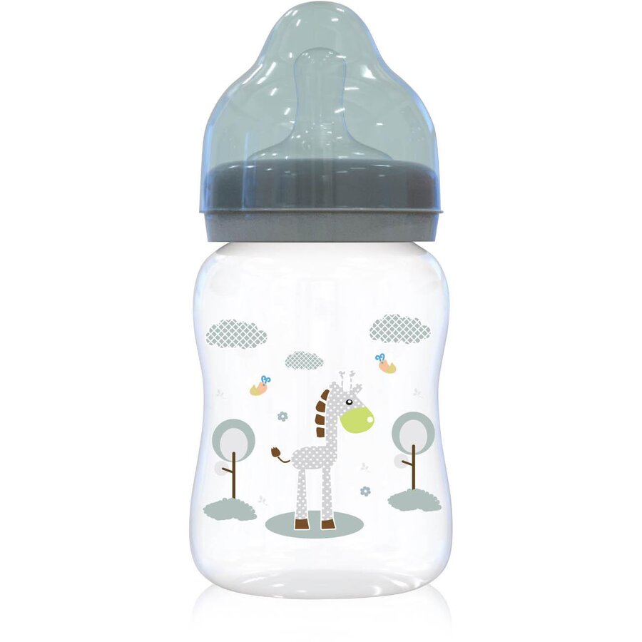 Biberon cu Gat Larg 250 ml Animalute Green