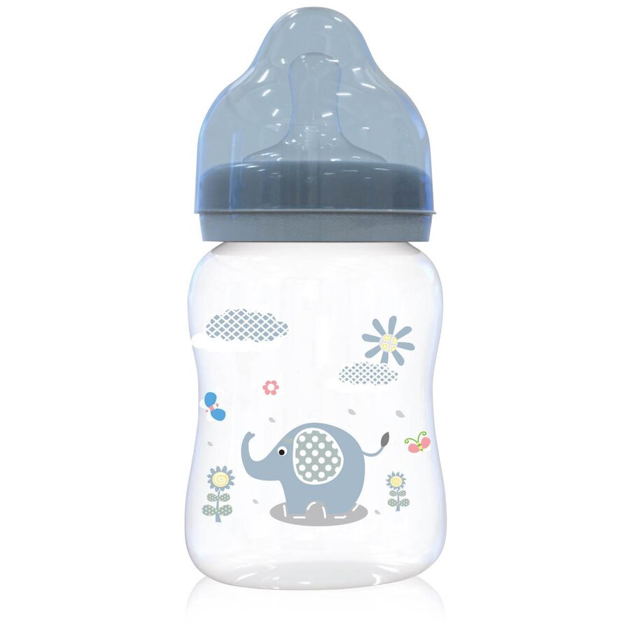 Biberon cu Gat Larg 250ml Animalute Blue