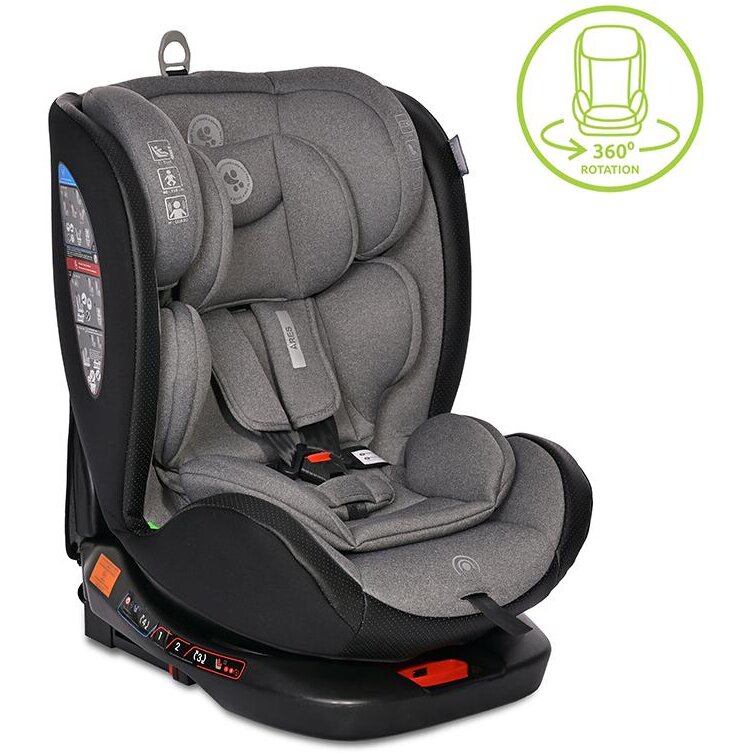 Scaun Auto Copii Ares Isofix i-Size Rotativ 360 Grade 40-150CM 0 Luni - 12 Ani Gri
