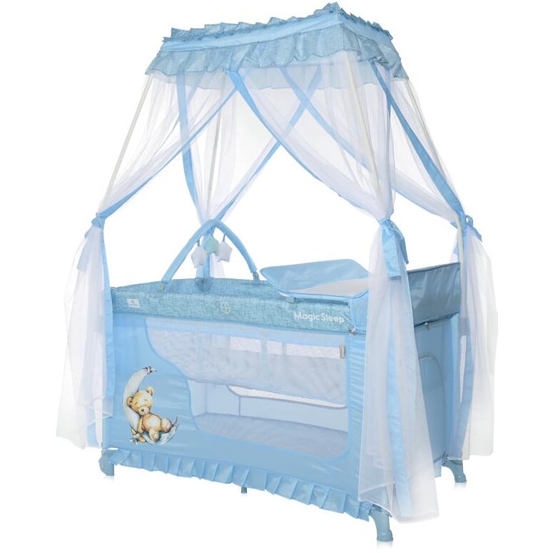 Pat Copii Pliabil Stil Baldachin Magic Sleep Cu Accesorii Blue Moon Sleeping Bear