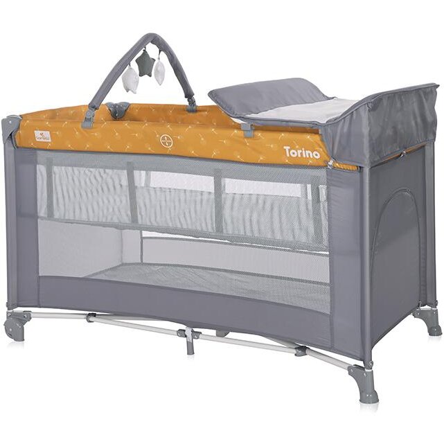 Pat Copii Pliabil Torino Plus 2 Nivele Cu Accesorii Lemon Curry Floral