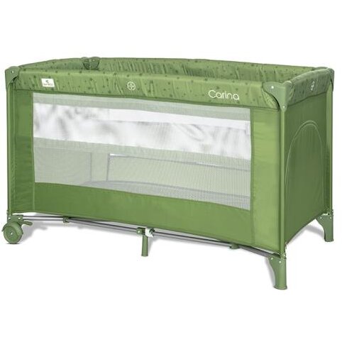 Pat Copii Pliabil Carina 2 Nivele Deschidere Laterala Cu Fermoar Prevazut Cu Roti Cu Frana Green Stars