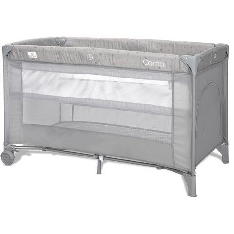 Pat Copii Pliabil Carina 2 Nivele Deschidere Laterala Cu Fermoar Prevazut Cu Roti Cu Frana Grey Stars