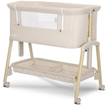 Pat Copii Pliabil Co-Sleeper Millie 0 Luni+ Max. 9Kg Inaltime Reglabila 7 Pozitii Sistem Antireflux Plasa De Tantari Saltea Inclusa Beige
