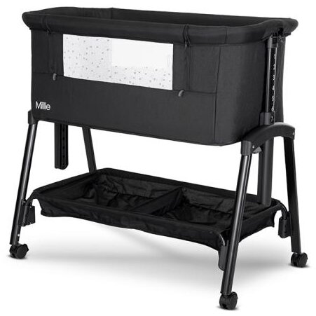 Pat Copii Pliabil Co-Sleeper Millie 0 Luni+ Max. 9Kg Inaltime Reglabila 7 Pozitii Sistem Antireflux Plasa De Tantari Saltea Inclusa Black