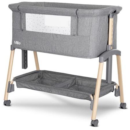Pat Copii Pliabil Co-Sleeper Millie 0 Luni+ Max. 9Kg Inaltime Reglabila 7 Pozitii Sistem Antireflux Plasa De Tantari Saltea Inclusa Grey
