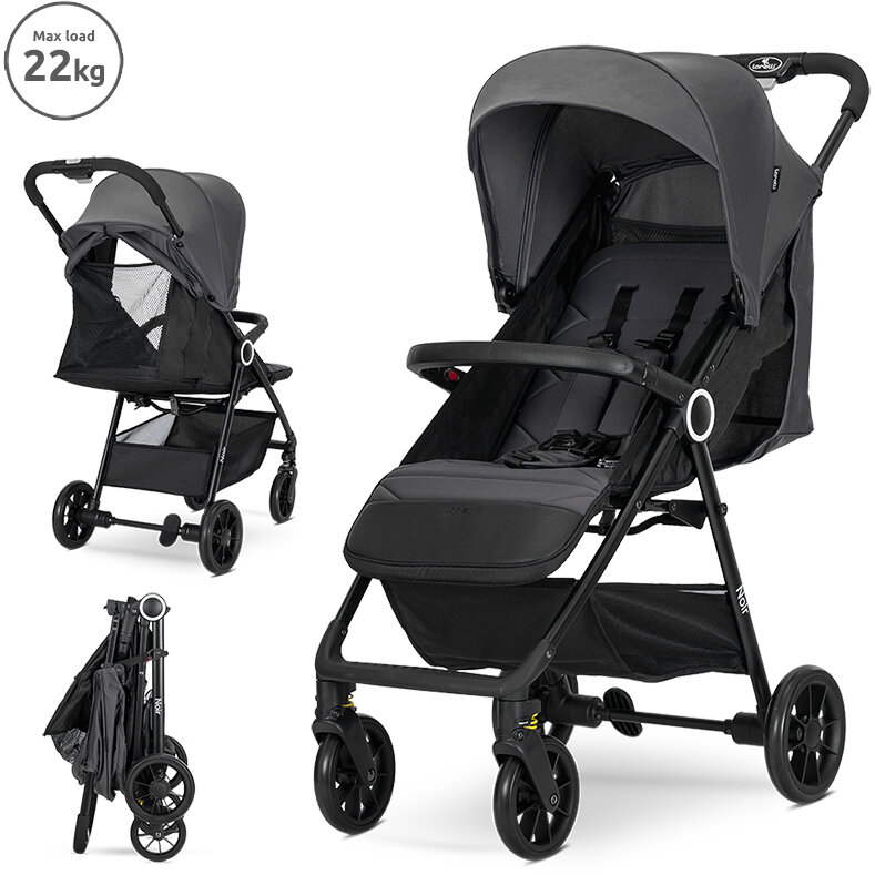 Carucior pentru Nou-Nascut Noir Sistem de Pliere cu o Singura Mana pana la 22 Kg Grey