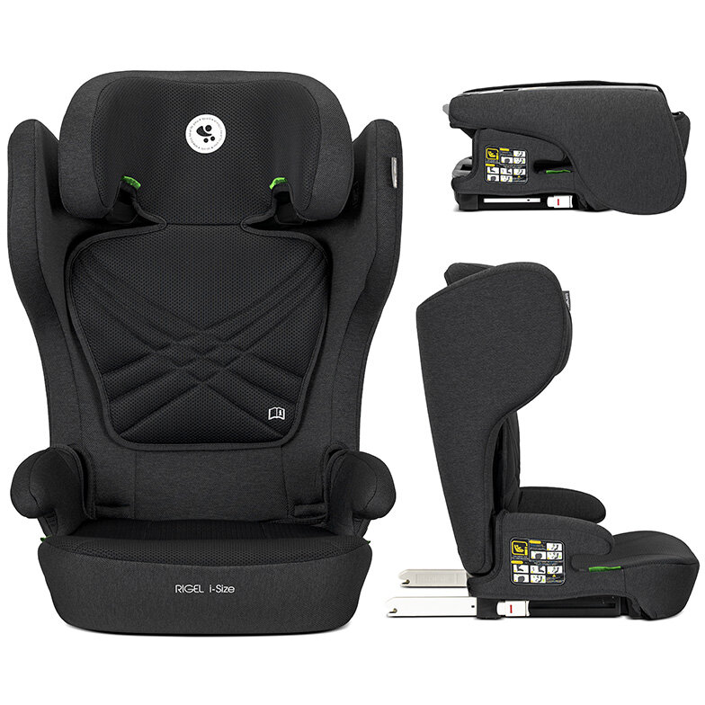 Scaun Auto Copii Rigel i-Size Isofix Pliabil pentru Depozitare Usoara Tetiera Reglabila 3-12 Ani 100-150CM Negru