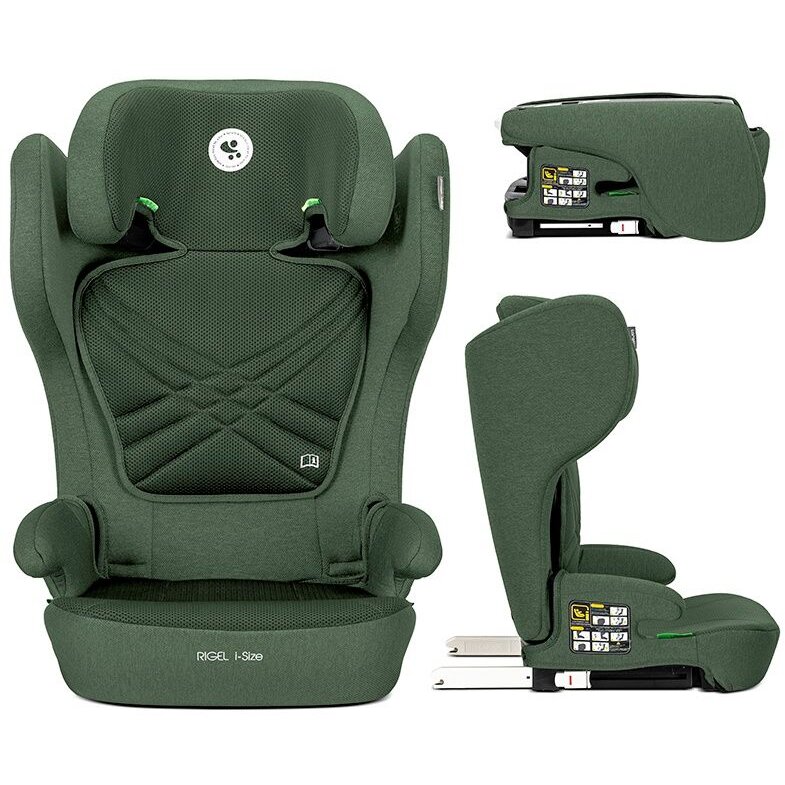 Scaun Auto Copii Rigel i-Size Isofix Pliabil pentru Depozitare Usoara Tetiera Reglabila 3-12 Ani 100-150CM Verde