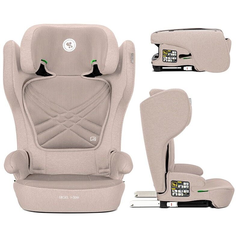 Scaun Auto Copii Rigel i-Size Isofix Pliabil pentru Depozitare Usoara Tetiera Reglabila 3-12 Ani 100-150CM Bej