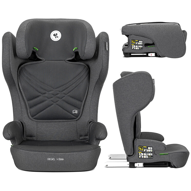 Scaun Auto Copii Rigel i-Size Isofix Pliabil pentru Depozitare Usoara Tetiera Reglabila 3-12 Ani 100-150CM Gri