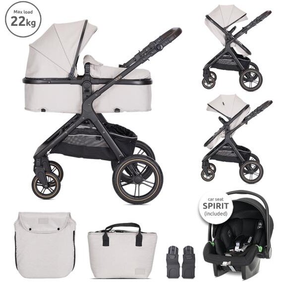 Carucior Set 3in1 Viola Cos Auto Spirit Inclus Transformabil Sezut Reversibil pana la 22 Kg Beige