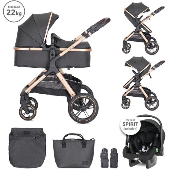 Carucior Set 3in1 Viola Cos Auto Spirit Inclus Transformabil Sezut Reversibil pana la 22 Kg Black
