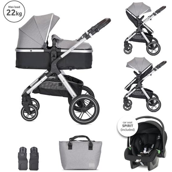 Carucior Set 3in1 Viola Cos Auto Spirit Inclus Transformabil Sezut Reversibil pana la 22 Kg Grey