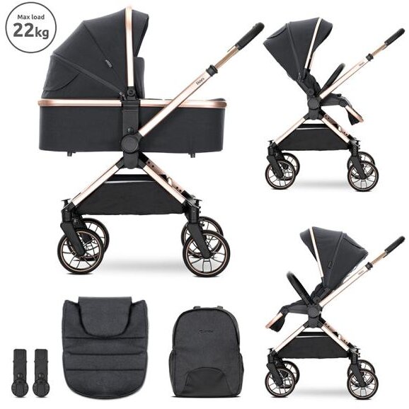 Carucior Set 2 in 1 Reya Cos Individual cu Maner de Transport Maner si Sezut Reversibile pana la 22 Kg Black