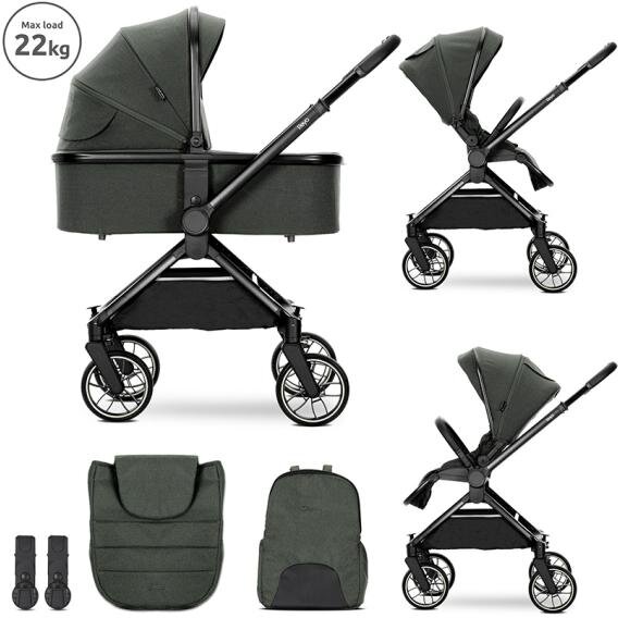 Carucior Set 2 in 1 Reya Cos Individual cu Maner de Transport Maner si Sezut Reversibile pana la 22 Kg Green
