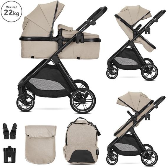 Carucior Set 2 in 1 Aspen Transformabil Set Adaptori Cos Auto Inclus pana la 22Kg Cappuccino