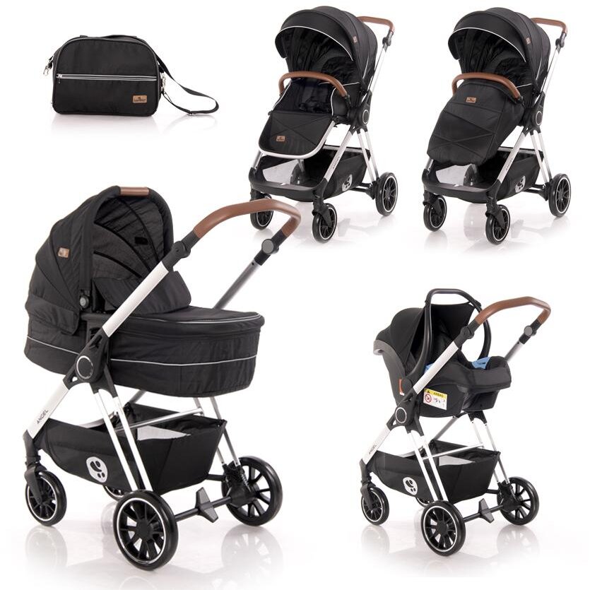 Carucior Set 3 in 1 Angel Cadru din Aluminiu Cos Auto Landou Separat Black