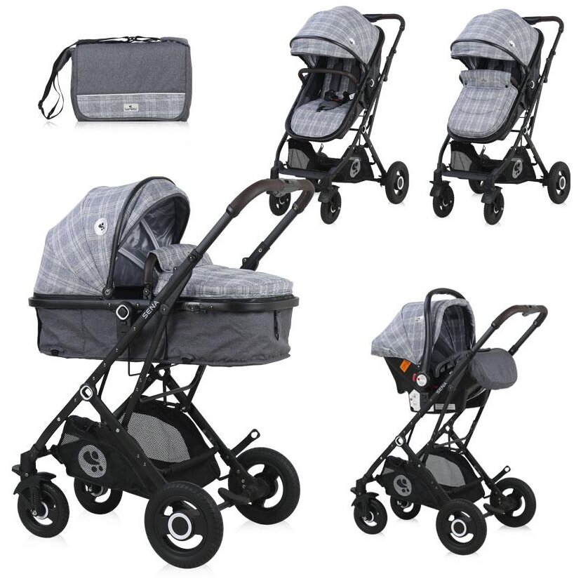Carucior Set Sena Landou Transformabil Cos Auto Inclus Cadru din Aluminiu Grey Squared
