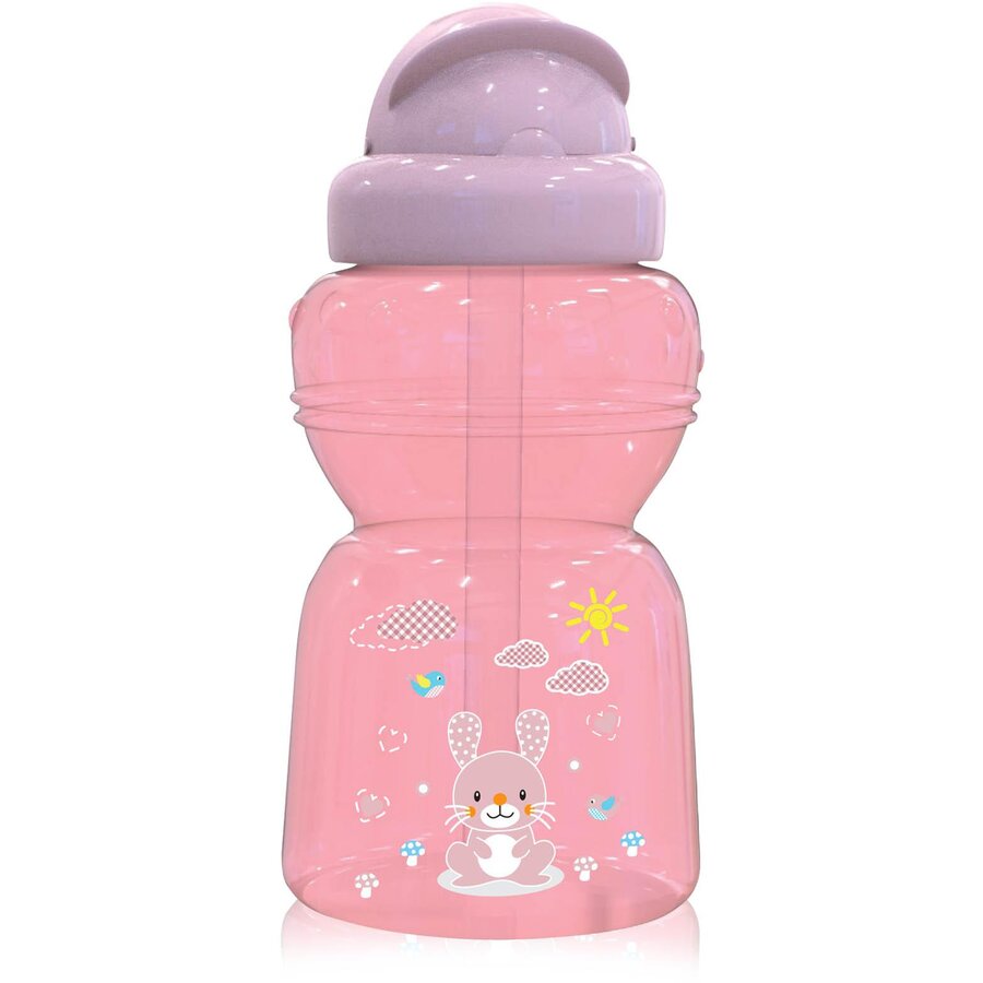 Biberon Mini Sport cu Pai 200ml Animalute Pink