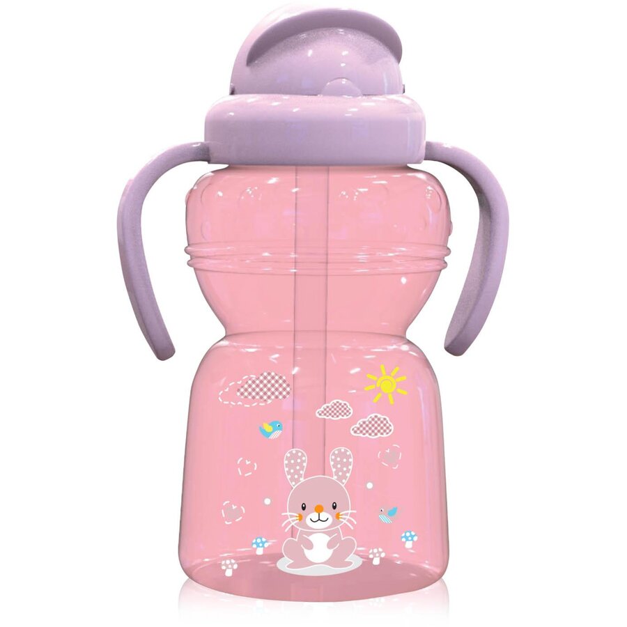 Biberon Sport cu Pai si Manere 325ml Animalute Pink