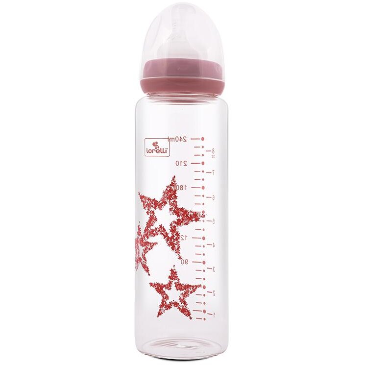 Biberon din Sticla cu Tetina Anticolici 240 ml Pink