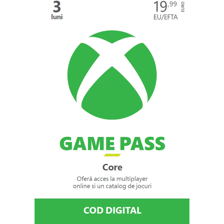 Abonament Microsoft Xbox Game Pass Core 3 Luni Eurozone Pk Lic Online Esd