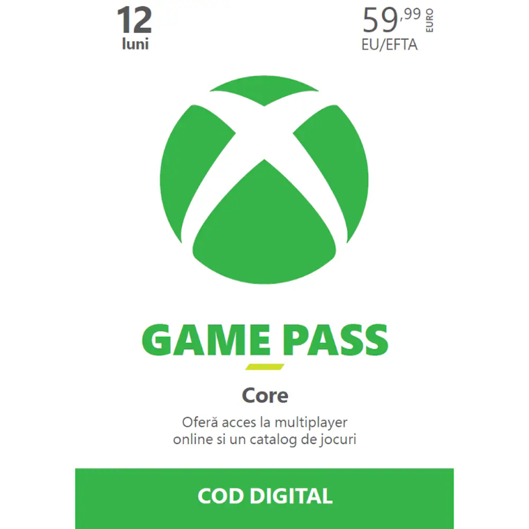 Abonament Microsoft Xbox Game Pass Core 12l Uni Eurozone Pk Lic Online Esd