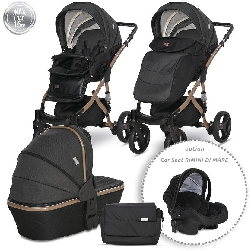 Carucior Set Rimini Premium Landou Separat Sezut Reversibil Cadru din Aluminiu Cos Auto Optional Negru