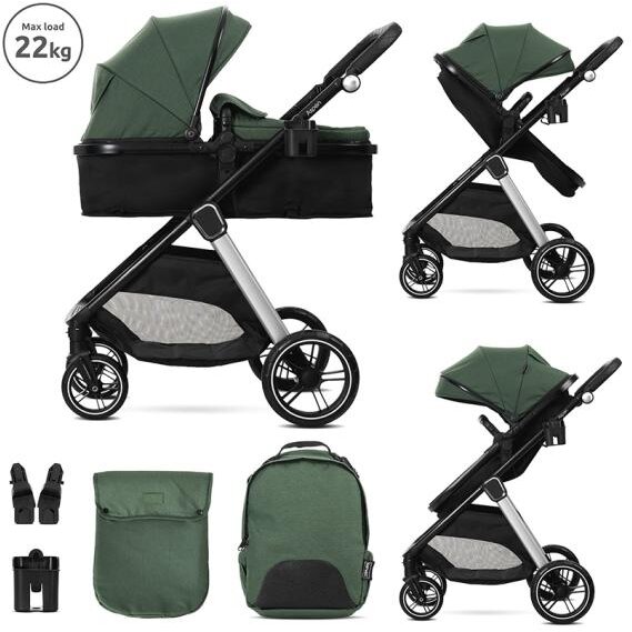 Carucior Set 2 in 1 Aspen Transformabil Set Adaptori pentru Cos Auto pana la 22Kg Green