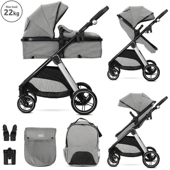 Carucior Set 2 in 1 Aspen Transformabil Set Adaptori pentru Cos Auto pana la 22Kg Grey