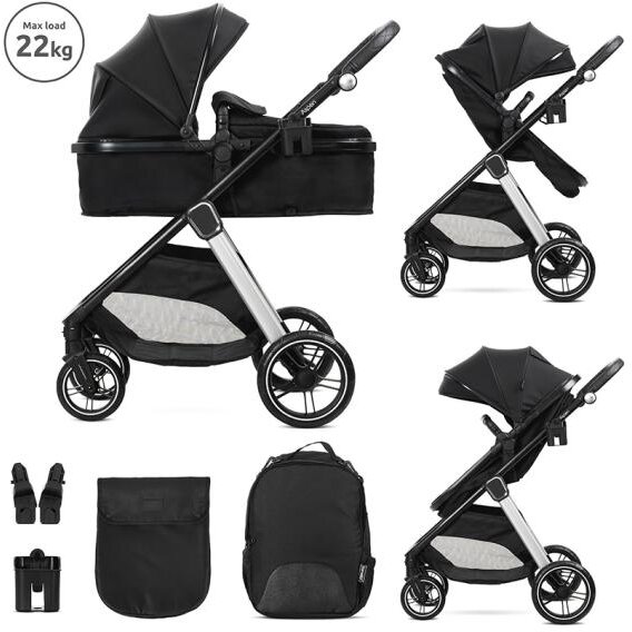 Carucior Set 2 in 1 Aspen Transformabil Set Adaptori pentru Cos Auto pana la 22Kg Black