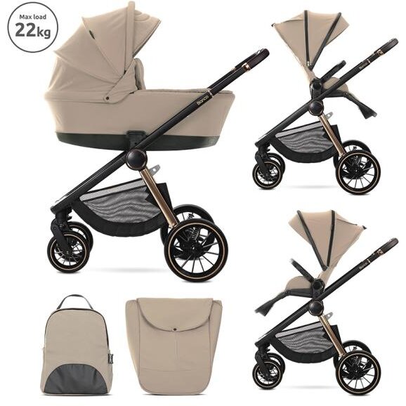 Carucior Set 2 in 1 Bianca Cos Landou Individual cu Maner de Transport Cadru din Aluminiu pana la 22Kg Beige Warm